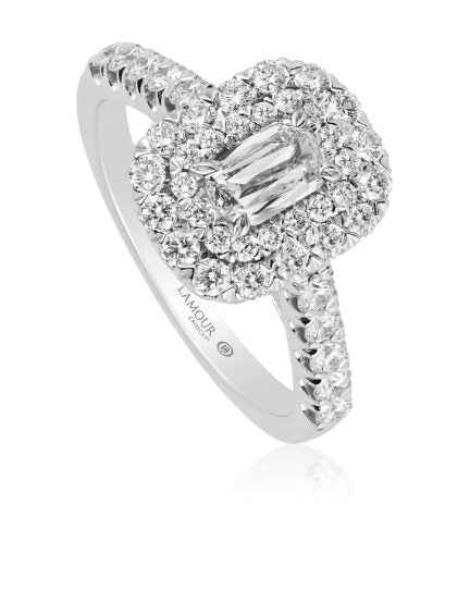 DOUBLE HALO ENGAGEMENT RING WITH DIAMOND BAND - CHRISTOPHER DESIGNS INC