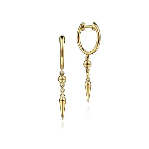 14K Yellow Gold Bujukan Huggie Drop Spike Earrings - GABRIEL BROS, INC