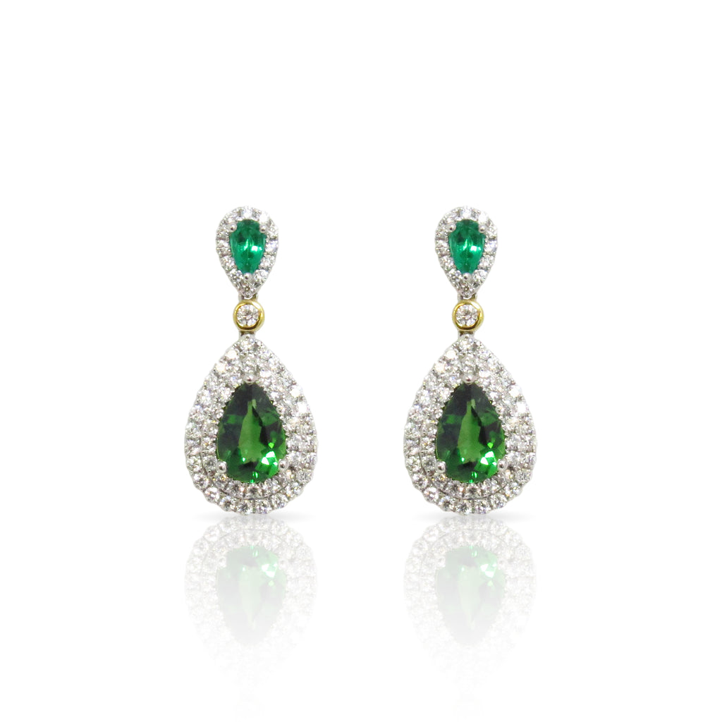 Chrome Tourmaline and Emerald Drop Earrings - SPARK CREATIONS INC