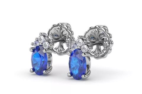Oval Sapphire and Diamond Stud Earrings - FANA