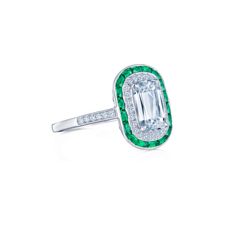 ASHOKA® Engagement Ring with Emerald and Diamond Halos in Platinum - KWIAT