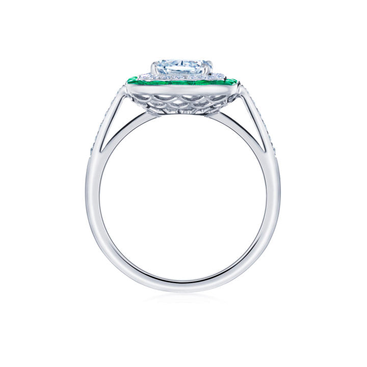 ASHOKA® Engagement Ring with Emerald and Diamond Halos in Platinum - KWIAT