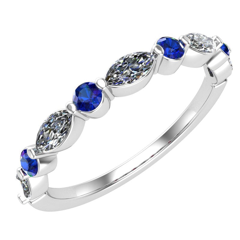 Blue Sapphire and Diamond Marquise Stackable Ring - YOURLINE