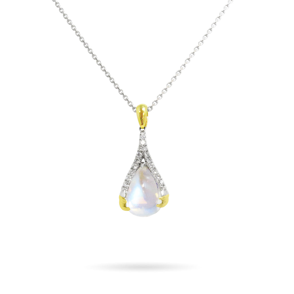 Moonstone and Diamond Pendant Necklace - SPARK CREATIONS INC