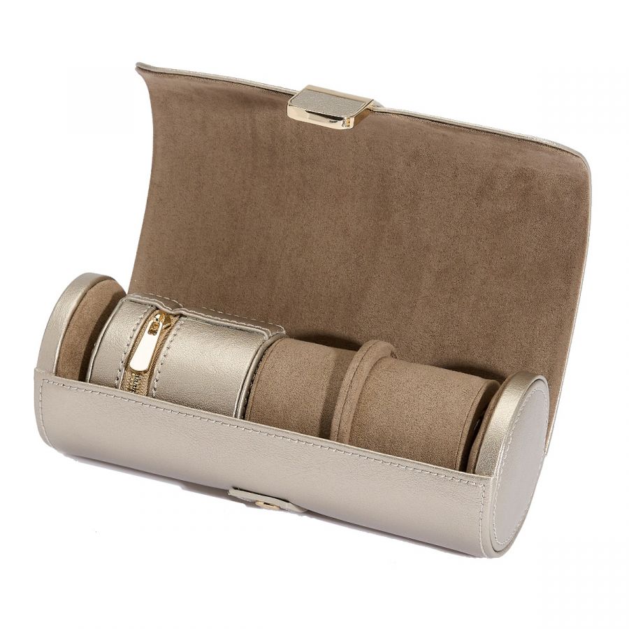 Palermo Double Watch Roll with Jewelry Pouch, Pewter - WOLF DESIGNS INC