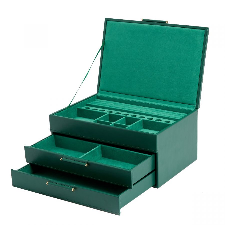 Sophia Jewelry Box with Drawers, Forest Green - WOLF DESIGNS INC