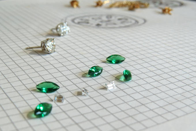 Diamonds and Emeralds on a Work Mat