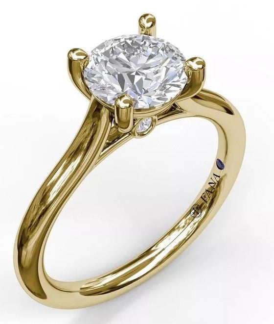 Round Solitaire With Cathedral Band Engagement Ring - FANA