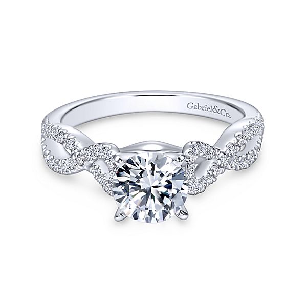 Kayla - 14K White Gold Round Twisted Diamond Engagement Ring - GABRIEL BROS, INC