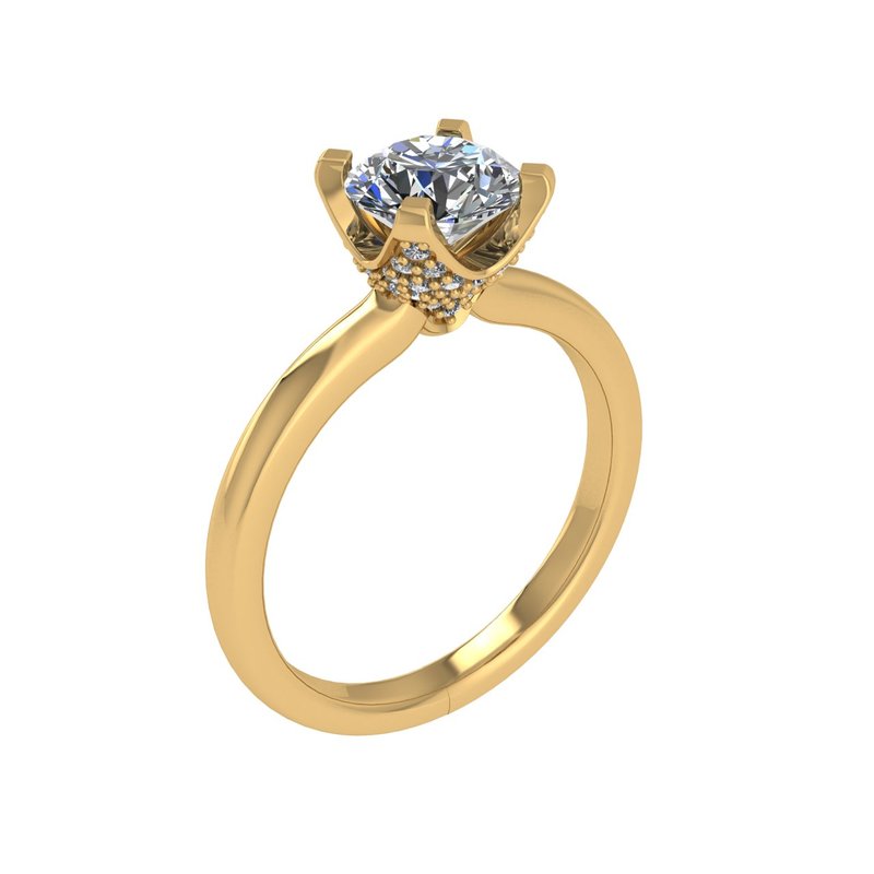 Round Diamond Semi-Mount Engagement Ring with Pavé Crown - YOURLINE