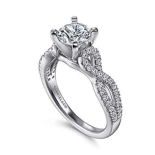 Kayla - 14K White Gold Round Twisted Diamond Engagement Ring - GABRIEL BROS, INC