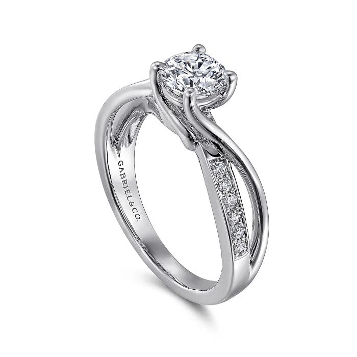 Aleesa - 14K White Gold Round Twisted Diamond Engagement Ring - GABRIEL BROS, INC