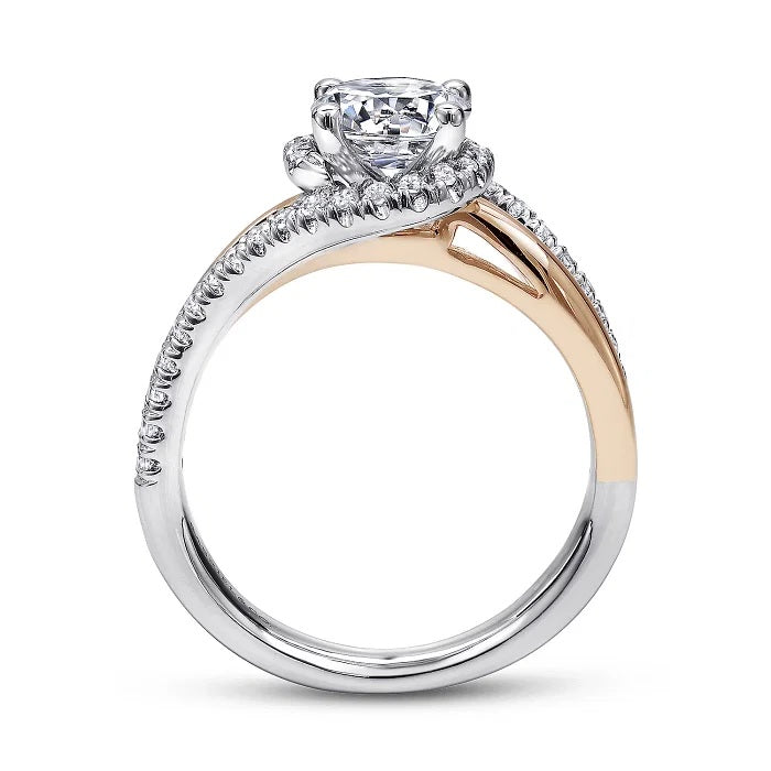 Everly - 14K White-Rose Gold Round Halo Diamond Engagement Ring - GABRIEL BROS, INC