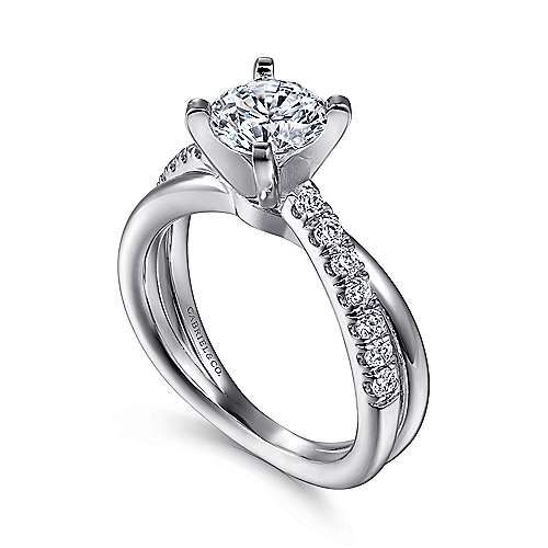 Morgan - 14K White Gold Round Twisted Diamond Engagement Ring - GABRIEL BROS, INC