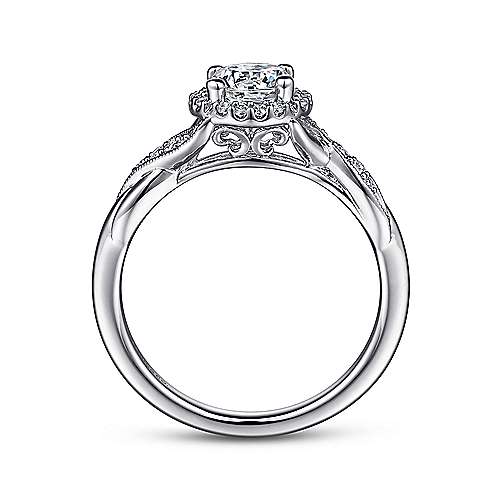 Shae - Vintage Inspired 14K White Gold Round Halo Diamond Engagement Ring - GABRIEL BROS, INC