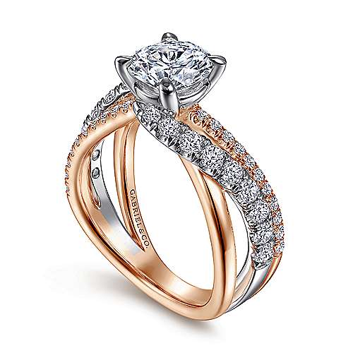 Zaira - 14K White-Rose Gold Round Free Form Diamond Engagement Ring - GABRIEL BROS, INC