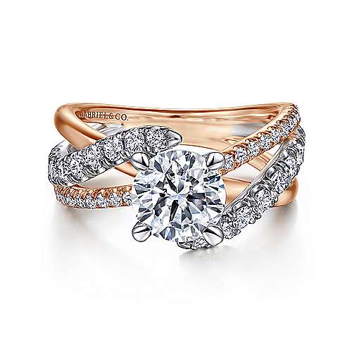 Zaira - 14K White-Rose Gold Round Free Form Diamond Engagement Ring - GABRIEL BROS, INC