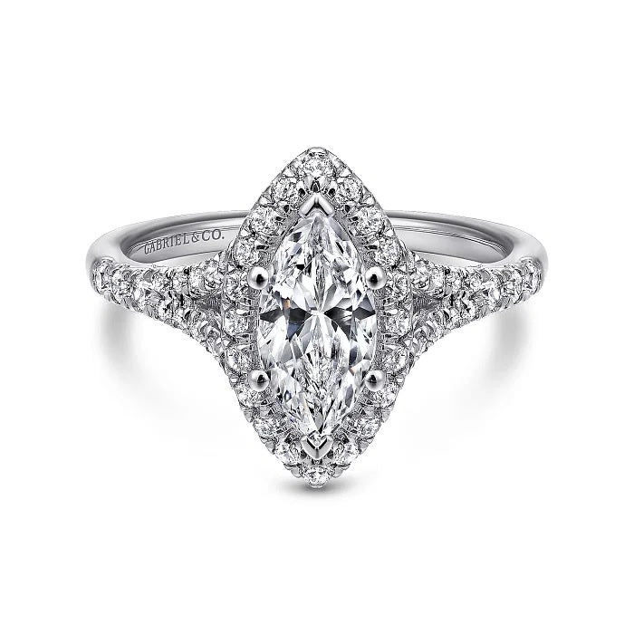 Verbena - 14K White Gold Marquise Halo Diamond Engagement Ring - GABRIEL BROS, INC