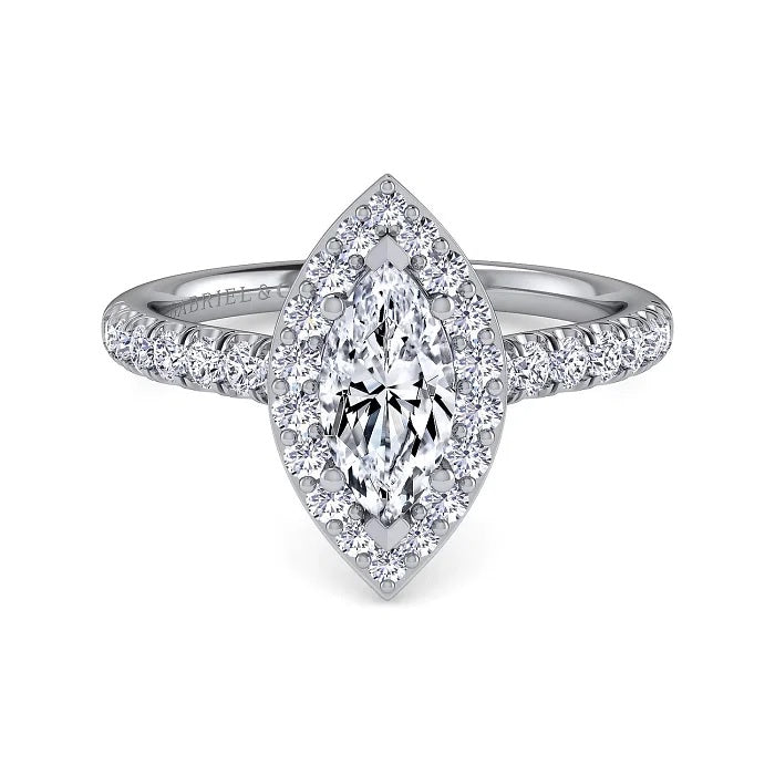 Lyla - 14K White Gold Marquise Halo Diamond Engagement Ring - GABRIEL BROS, INC