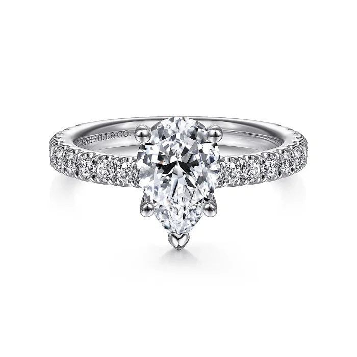 Alina - 14K White Gold Hidden Halo Pear Shape Diamond Engagement Ring - GABRIEL BROS, INC