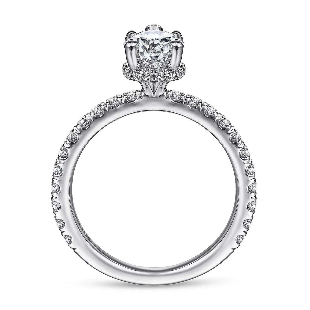 Alina - 14K White Gold Hidden Halo Pear Shape Diamond Engagement Ring - GABRIEL BROS, INC