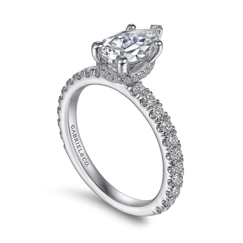 Alina - 14K White Gold Hidden Halo Pear Shape Diamond Engagement Ring - GABRIEL BROS, INC