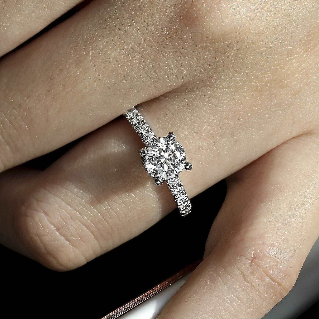 Alina - 14K White Gold Hidden Halo Round Diamond Engagement Ring - GABRIEL BROS, INC