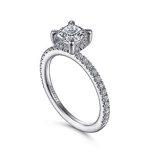 Hart - 14K White Gold Hidden Halo Cushion Cut Diamond Engagement Ring - GABRIEL BROS, INC