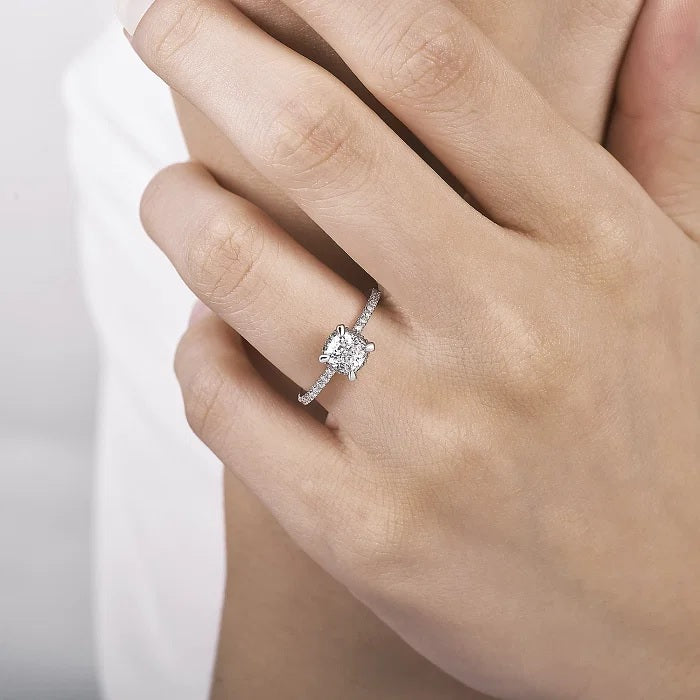 Hart - 14K White Gold Hidden Halo Cushion Cut Diamond Engagement Ring - GABRIEL BROS, INC