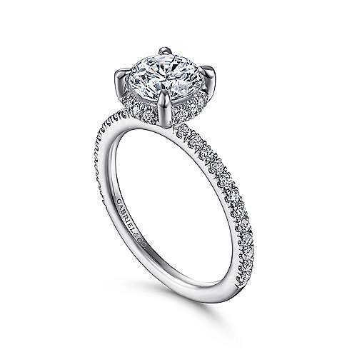 Hart - 14K White Gold Hidden Halo Round Diamond Engagement Ring - GABRIEL BROS, INC