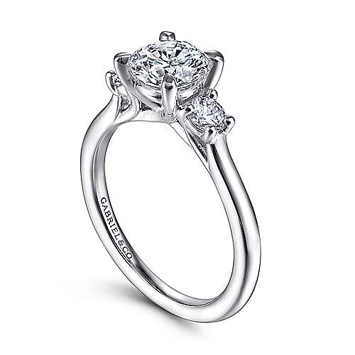 Sanaa - 14K White Gold Round 3 Stone Diamond Engagement Ring - GABRIEL BROS, INC
