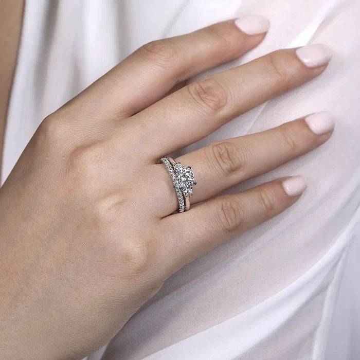 Sanaa - 14K White Gold Round 3 Stone Diamond Engagement Ring - GABRIEL BROS, INC