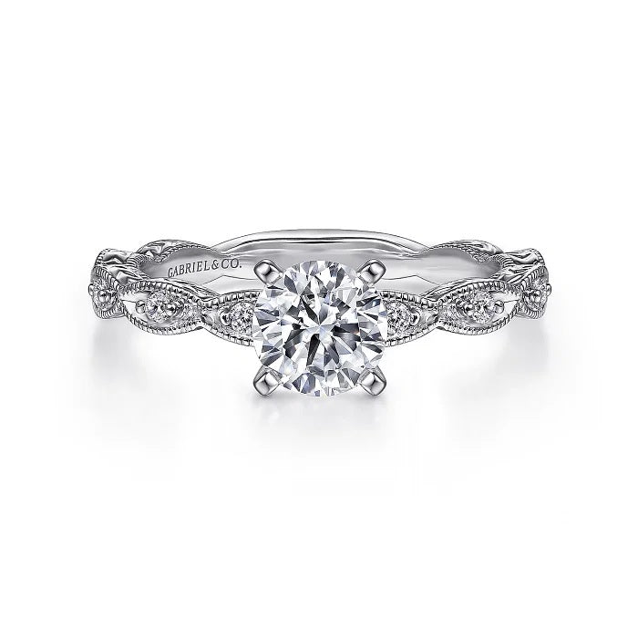 Sadie - Vintage Inspired 14K White Gold Round Diamond Engagement Ring - GABRIEL BROS, INC
