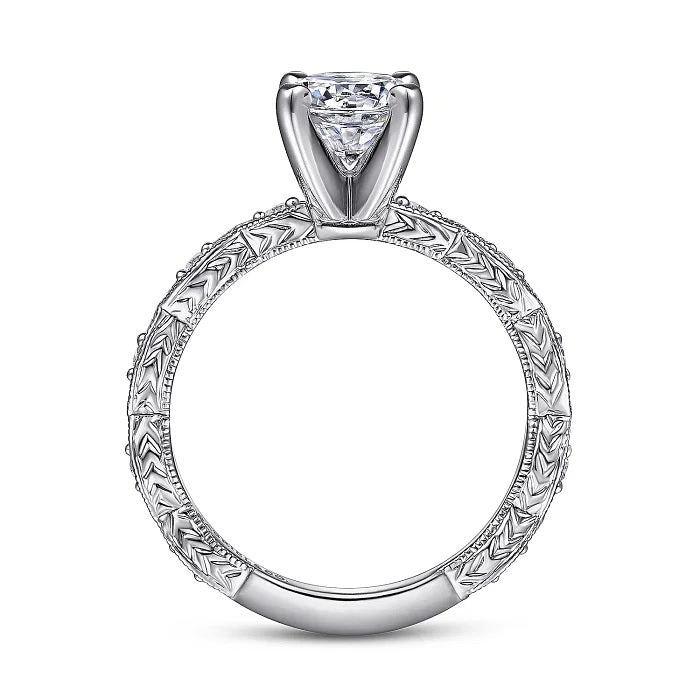 Sadie - Vintage Inspired 14K White Gold Round Diamond Engagement Ring - GABRIEL BROS, INC