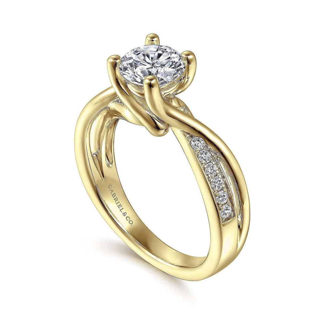 Aleesa - 14K Yellow Gold Round Diamond Twisted Engagement Ring - GABRIEL BROS, INC