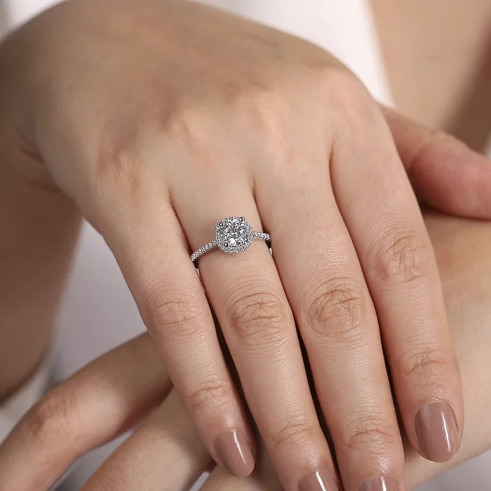 Carly - 14K White Gold Round Halo Diamond Engagement Ring - GABRIEL BROS, INC