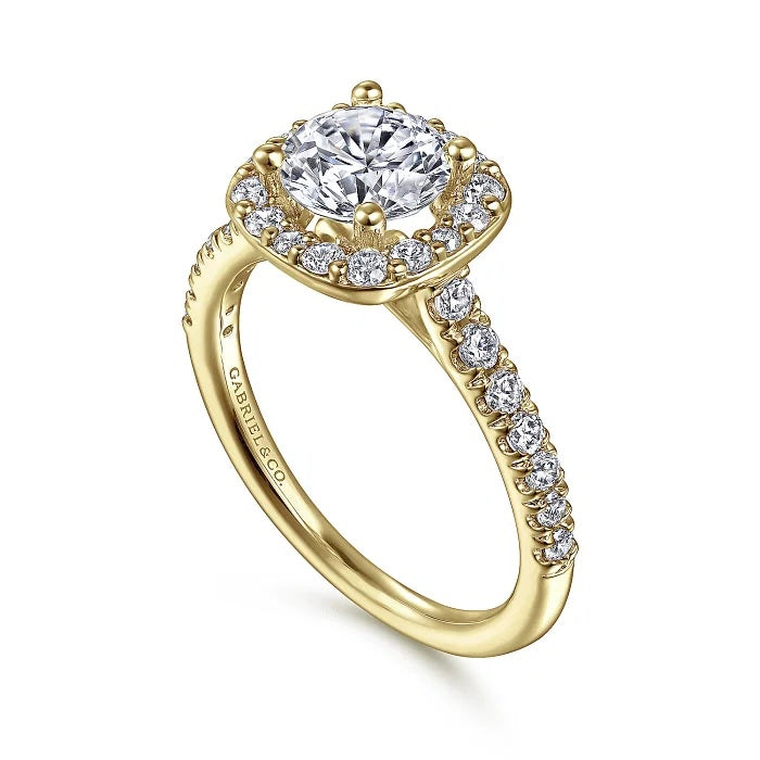 Lyla - 14K Yellow Gold Cushion Halo Round Diamond Engagement Ring - GABRIEL BROS, INC