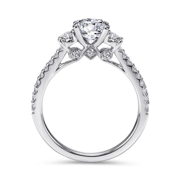 Chantal - 14K White Gold Round Three Stone Diamond Engagement Ring - GABRIEL BROS, INC
