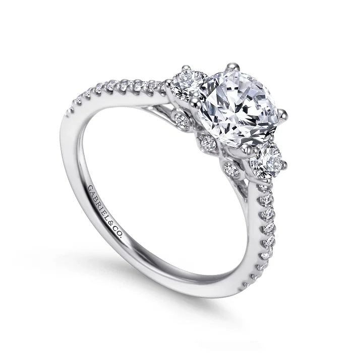Chantal - 14K White Gold Round Three Stone Diamond Engagement Ring - GABRIEL BROS, INC