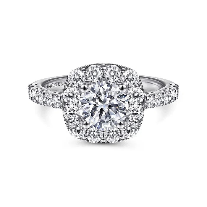 Skylar - 14K White Gold Cushion Halo Round Diamond Engagement Ring - GABRIEL BROS, INC