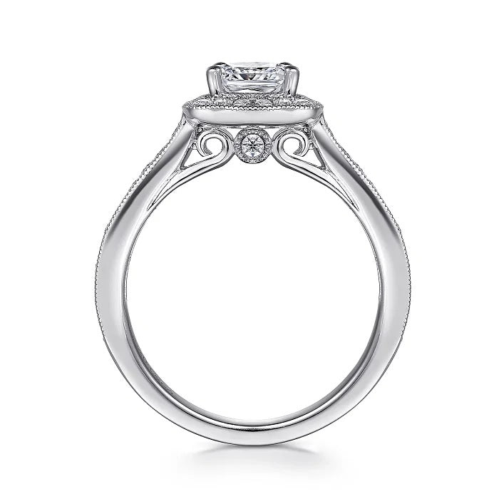 Harper - Vintage Inspired 14K White Gold Cushion Halo Diamond Engagement Ring - GABRIEL BROS, INC