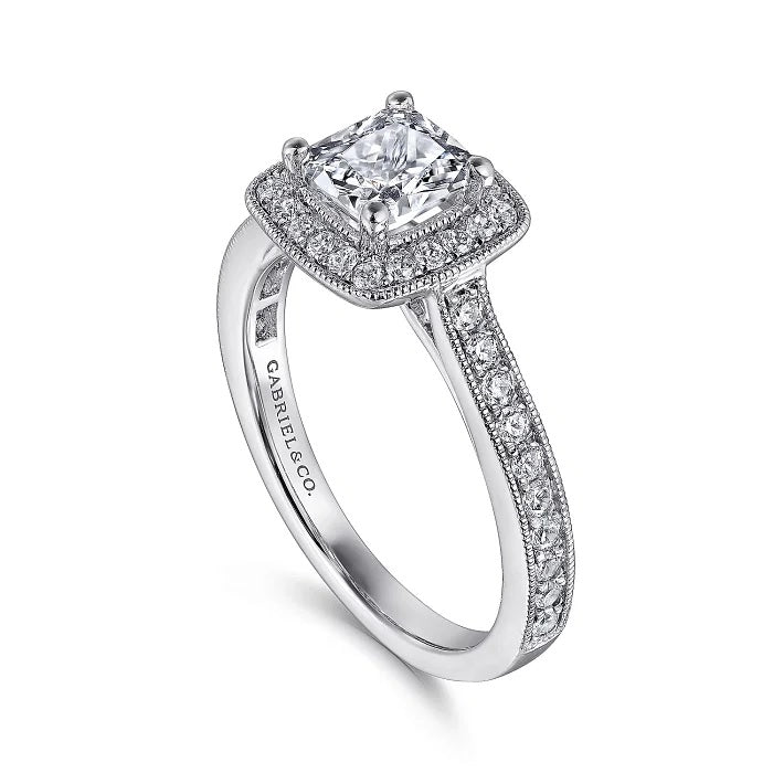 Harper - Vintage Inspired 14K White Gold Cushion Halo Diamond Engagement Ring - GABRIEL BROS, INC
