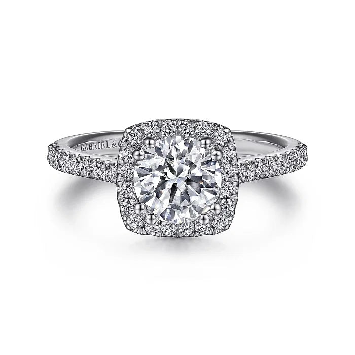 Michaela - 14K White Gold Cushion Halo Round Diamond Engagement Ring - GABRIEL BROS, INC