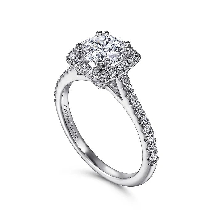 Michaela - 14K White Gold Cushion Halo Round Diamond Engagement Ring - GABRIEL BROS, INC