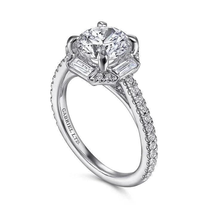 Ryland - 18k White Gold Octagonal Halo Round Diamond Engagement Ring - GABRIEL BROS, INC