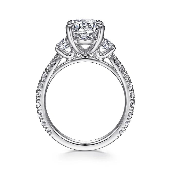 Yasmine - 18K White Gold Oval Three Stone Diamond Engagement Ring - GABRIEL BROS, INC