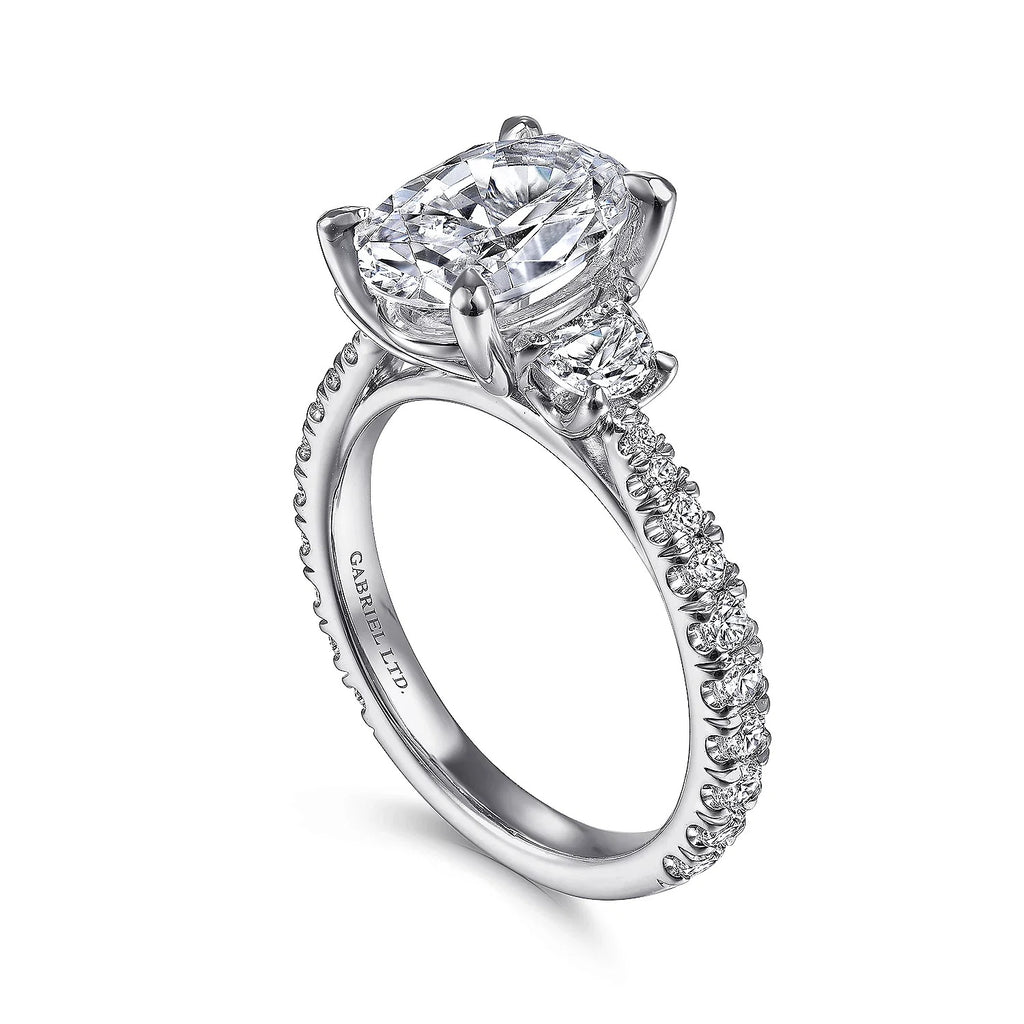 Yasmine - 18K White Gold Oval Three Stone Diamond Engagement Ring - GABRIEL BROS, INC