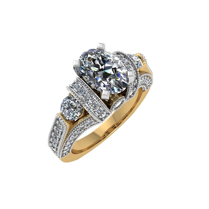 Oval Diamond Two-Tone Semi-Mount Engagement Ring - YOURLINE