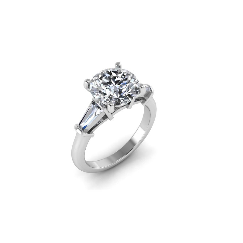 Round Diamond Semi-Mount Engagement Ring with Side Baguettes - YOURLINE