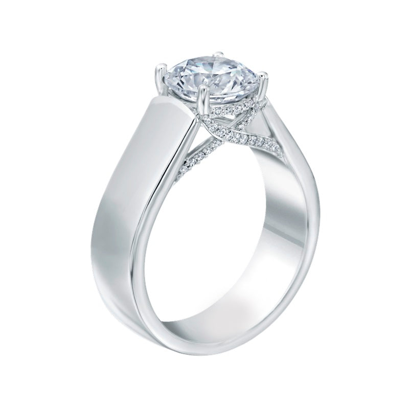 Round Diamond Semi-Mount Engagement Ring with Hidden Halo - YOURLINE